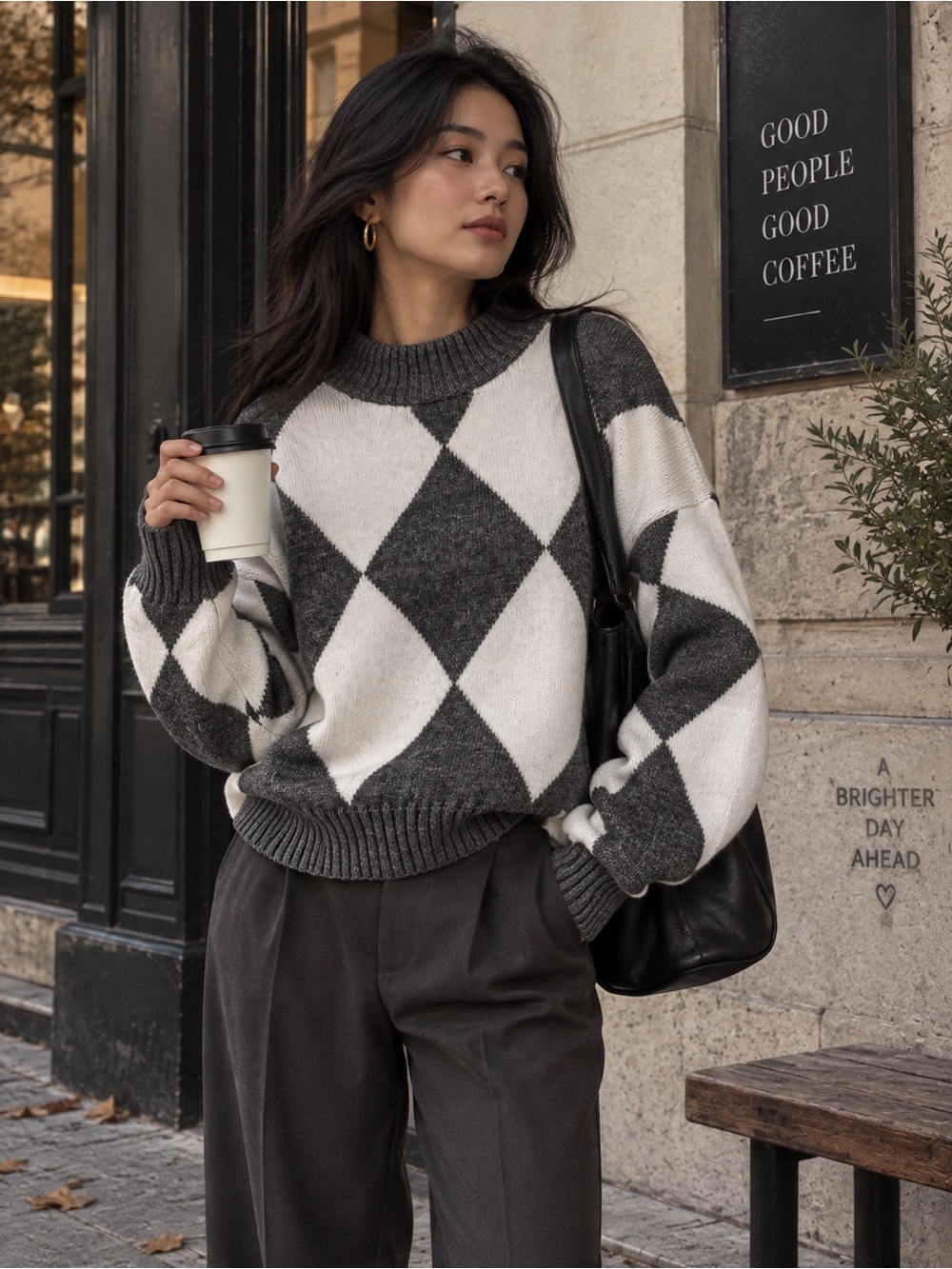 Pringle of Scotland x H&M XS Argyle Wool Blend Sweater Gray White Preppy Knit